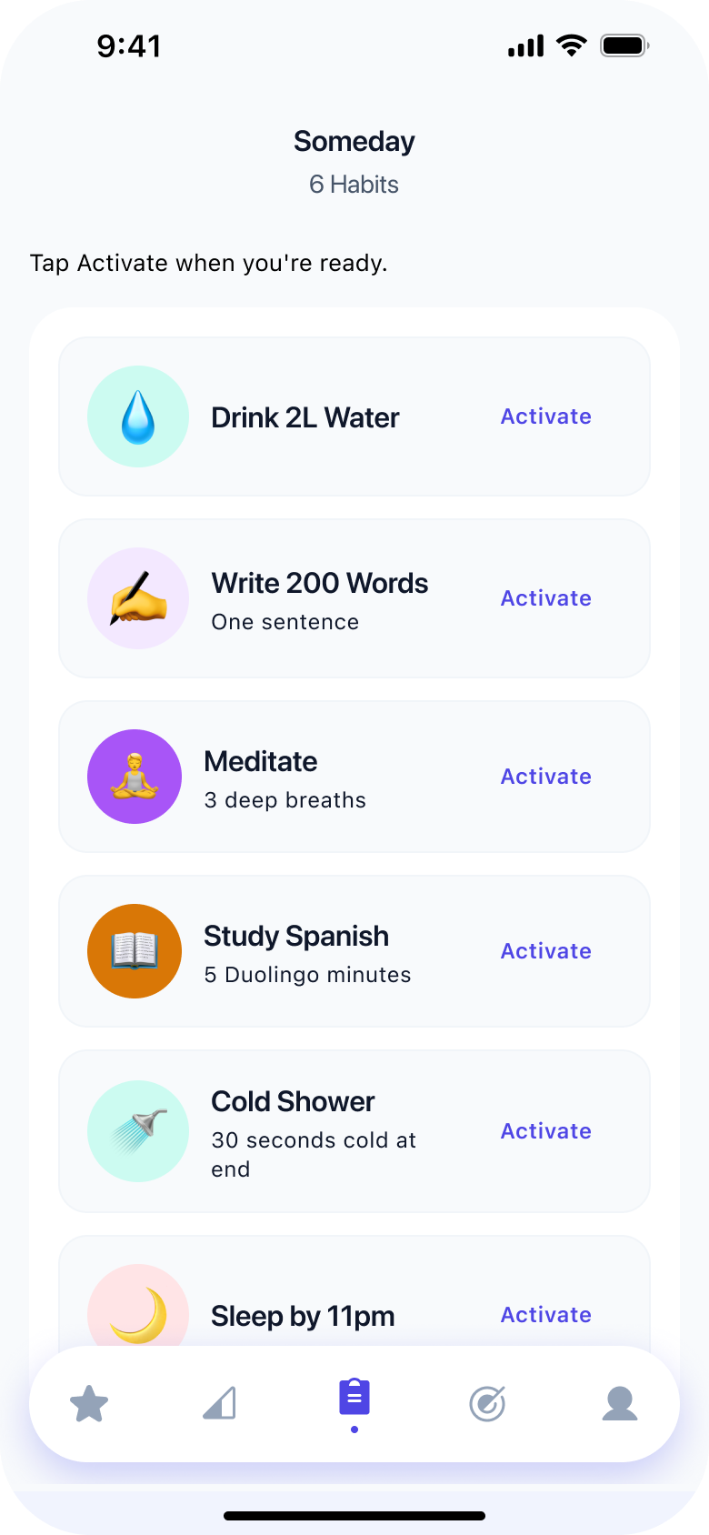 Habit Tracker someday habit list